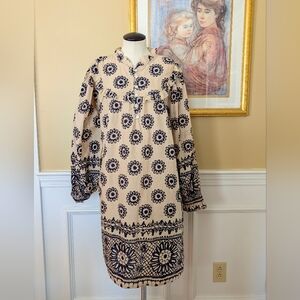 Fox & Hen Beige Navy Floral Print Ruffle Detail Tunic Dress